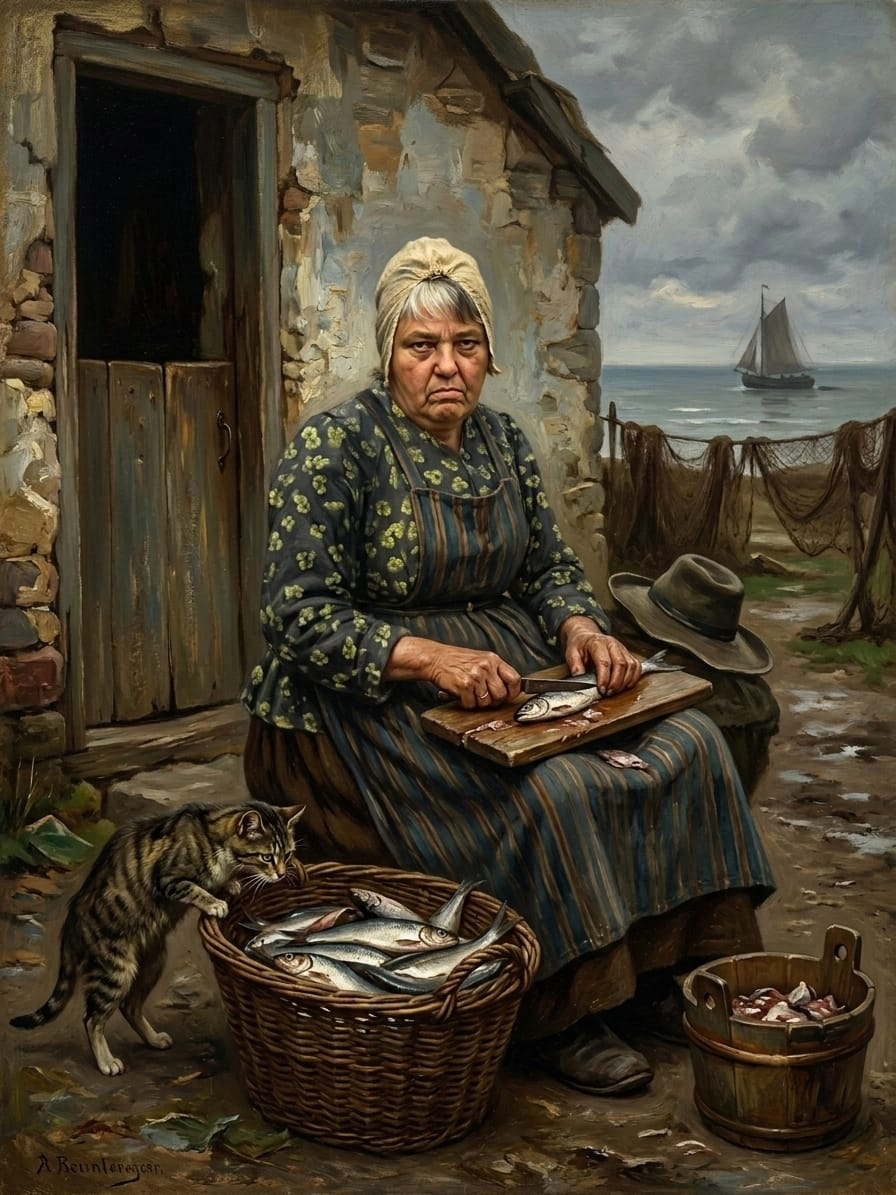 Kniezende visvrouw